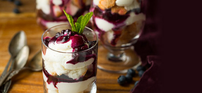 Holiday Trifles with Cheesecake Topping and Blueberry Sauce